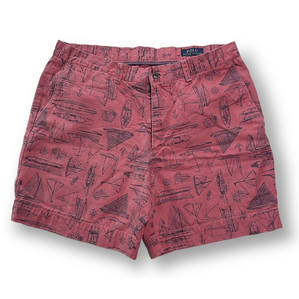 Ralph Lauren Polo Shorts Mens 34 Light Red Chino Khaki Sailboat Sailing Boat Men
